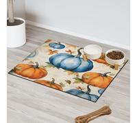 Colorful Pumpkin Print Absorbent Dog Food Mat with Non-Slip Backing, 16 x 24 inch Feeding Mat for Puppy Cat Bowls, Spill-Proof Pet Diner Placemat for Kitchen Floors