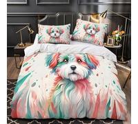 Colorful Puppy Art Quilt Cover 3D Design Printed All Season 3 Pcs Bedding Set Zipper Digital Painting Duvet Cover Super Soft Anti-allergic for Kids Adults Women Teens Youth Boys Double（200x200cm）