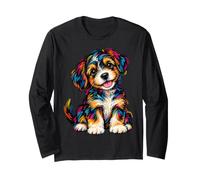 Colorful Puppy Dog Portrait Cute Rainbow Pet Lover Artwork Long Sleeve T-Shirt