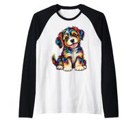 Colorful Puppy Dog Portrait Cute Rainbow Pet Lover Artwork Raglan Baseball Tee