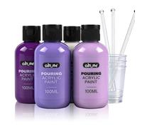 Colorful Purple Series Acrylic Pouring Paint Set, 3.34 oz./100 ml Bottles of 4 Colors with Cups, Sticks & Gloves, Fluid Ready Pour Paints Perfect for DIY Arts and Crafts Projects