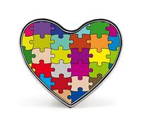 Colorful Puzzle Pieces Seamless Pattern Heart Brooch Pin, Unisex Smooth Surface Lapel Tie Pin, Lightweight Badge Jewelry Crafts Decor for Costume Accessory Men Women