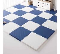Colorful Puzzle Play Mat, Soft Safe Floor Mats, EVA Foam Interlocking Tiles for Nursery/Playroom, 1.2CM Thick 30X30CM Square Kids Play Matting(White/Navy Blue)