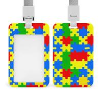 Colorful PuzzlePieces Autism Funny ID Badge Holder with Lanyard Name Card Holders for Work Nurse Teacher