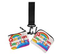 Colorful Question Everything Women's Wallets Card Cases Cute Fashion Change Purse Key Holder with Wristlet Strap for Women 2 Packs, colorful question everything, One Size, Casual