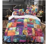 Colorful quilt blocks 3D Digital Print Quilt Cover 3pc Premium Microfibre Stain-Resistant Easy Handmade patchwork Duvet Cover 2 Pillowcases Zip Closure Bed Ensemble Couple Bedroom Single（140x200cm）