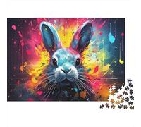 Colorful Rabbit Art 100% Recycled Cardboard Neon Rabbit Portrait 1000 Piece Jigsaw for Adults Unique Beautiful Decoration Puzzle 52x38cm/1000pcs