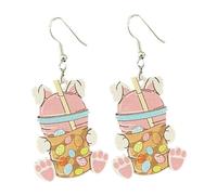 Colorful Rabbit Bunny Earrings for Easter Cute Bow Cross Carrot Happy Easter Rabbit Drop Earrings for Women Festive Spring Holiday Accessory, Zinc, No Gemstone