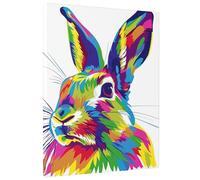 Colorful Rabbit Canvas Wall Art, Multi-color Modern Animal Poster Prints, Abstract Wall Art for Spring Home Decor, Living Room, Bedroom, Unframed 12x16 Inch