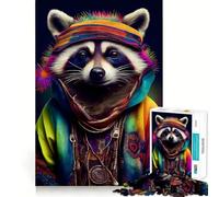 Colorful Raccoon Animals Jigsaw 1000 Pieces for Teenagers Strong Memory, Snug Cut, Joyful Challenge, Home Display (38x52cm)