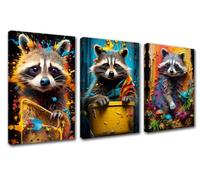 Colorful Raccoon Artwork in the Style of Unique Canvas Wall Art Animal Painting Interesting and Creative Prints Poster for Room Office Workplace Home Wall Decor Stretched Easy to Hang48”Wx24”H