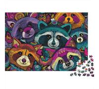 Colorful Raccoon Illustration Jigsaw Puzzles Puzzles for Adults Kids. 1000 Pieces Whimsical Challenge Toy Educational Game Home Decoration for Adults& Kids Age 14 Years Up 38x26cm/1000pcs
