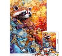Colorful Raccoon Portrait Jigsaw Puzzles 1000 Pieces for Adults Peaceful Calm Stress Relief Mindful Peaceful Leisure Game (50X75cm)