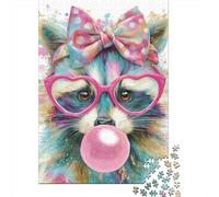 Colorful Raccoon with Bow Jigsaw Puzzles Puzzle for Adults Kids. 1000 Piece Impossible Challenge Toy Educational Games Home Decoration for Educational Games Gifts 52x38cm/1000pcs