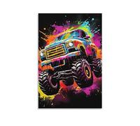 Colorful Race Car Canvas Wall Art for Bedroom Comics Glam Monster Truck Wall Decor Poster for Room Aesthetic