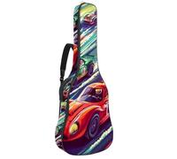 Colorful Race Cars on The Racing Track Padded Guitar Bag, Protective Acoustic Guitar Cover Gig Bag for Electric Bass Classical Guitar