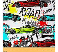 Colorful Racing Car Fabric by The Yard Watercolor Competition Vehicle Hippie Graffiti Fabric for Boys Teens Adults Extreme Sports Game Style Fabric for Room Decor and DIY Upholstery 1 Yard