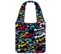 Colorful Racing Cars Doodle Pattern Canvas Tote Bag for Women, Medium Reusable Grocery Totes Washable and Eco-friendly