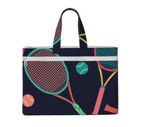 Colorful Racket And Tennis Ball,Canvas Document Bag Zipper File Tote Bag Handbag Briefcase for School Office