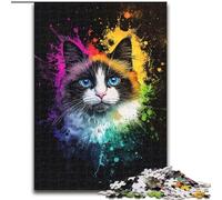 Colorful Ragdoll Cat 1000 Piece Jigsaw Puzzles for Teenagers, Educational Toy Funny Family Games Unique Home Decor (50x75cm)