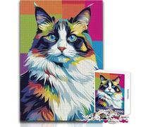 Colorful Ragdoll Cat Pop Art Portrait Puzzle for Teenagers 1000 Pieces Learning through Play Experience Heartfelt Special Occasion Gift Size 38x52cm