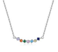 Colorful Rainbow 925 Sterling Silver Necklace Twinkle Shiny Zircon Attractive Cute Necklace for Women Jewelry Girl