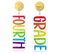 Colorful Rainbow Acrylic Teacher Dangle Earrings 2024 Back to School Cartoon Earrings for Women Jewelry First Day of School Gift for Teacher, M, Acrylic, No Gemstone