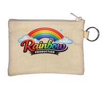 Colorful Rainbow Arch with Clouds and Stars Key Chain Coin Purse Beige
