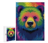 Colorful Rainbow Bear Art Print: Weekend Puzzle Project, 500 PCS Adult Tabletop Puzzle, for Mindful Indoor Entertainment