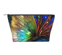 Colorful Rainbow Butterfly Printed Travel Makeup Bag Trapeze Cosmetic Bag Makeup Case Toiletry Bag Organiser for Women