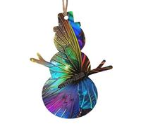 Colorful Rainbow Butterfly Printed Wooden Snowman-Shape Christmas Decorations 4 PCS Christmas Tree Decorations Holiday Hanging Decor