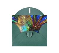 Colorful Rainbow Butterfly Prints Pearl Paper Horizontal Festival Greeting Card for Birthday Cards and All Occasions, Dark Green