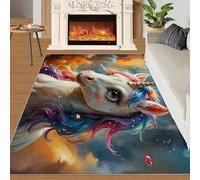 Colorful Rainbow Cute White Horse Home Decoe Rug， Orange Blue Watercolor Graffiti Anti-Slip Washable Rugs， Apply To Living Room Bedroom (160x230cm)