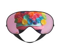 Colorful Rainbow Flower Cake Print Silk Sleep Mask with Adjustable Buckle Stylish Eye Mask for Women Travel Nap Shift Work Office