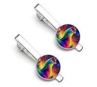 Colorful Rainbow Fox Man Tie Clip 2Pcs Tie Bar Clip Set Men's Accessories Fit Wedding Anniversary Business