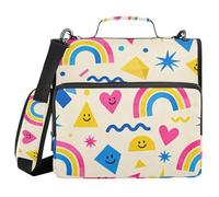 Colorful Rainbow Heart Cheerful Grin Face 1.5 Inch 3 Ringing Organizer Binder with Handle and Removable Shoulder Strap Easy to Carry Portfolios Portfolio Organizer for School and Office