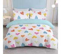 Colorful Rainbow Heart Duvet Cover 230X220,Cute Kawaii Love Heart Print Bedding Set,Blue Reversible Quilt Cover for Kids Girls Boys Bedroom Decor All Season King