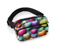 Colorful Rainbow Hearts Fanny Pack for Women, Personalized Waist Bag with Multi-Pockets for Men, Belt Bag for Travel, Crossbody Bags with Zipper, Adjustable Bum Bags for Running