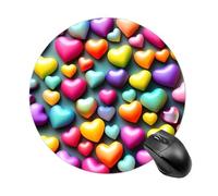 Colorful Rainbow Hearts Mouse Pad Round Laptop Mouse Mat Cute Computer Mousepad Keyboard Pad Non-Slip Desk Pads for Gaming Office Work Home