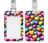 Colorful Rainbow Hearts Retractable ID Badge Holder with Lanyard - Vertical Badge Reel,Keychain Clip,Name Tag Id Card Holder Protector for Nurse Officer Teacher Security Staff Women Men
