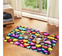 Colorful Rainbow Heartsprint Pet Absorbent Leather Tablecloth,Wipe Clean Quick Dry,Food Mat For Small Animals