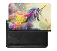 Colorful Rainbow Horse Butterfly Leather Passport Holder Compact ID Card Cover Case Slim Travel Wallet for Men Women