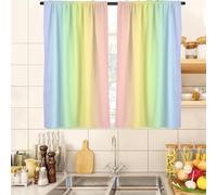 Colorful Rainbow Kitchen Curtains Kids Girls Boho Playroom Classroom Pastel Teen Small Short 27.5" W x 39" L Window Treatment Tiers for Bedroom Living Room Bathroom 2 Panels Rod Pocket Drapes