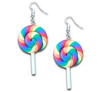 Colorful Rainbow Lollipop Dangle Earrings Sweet Lovely Swirl Lollipop Candy Pendant Drop Earrings Sugar Sweets Set for Women Girl (Iridescent)
