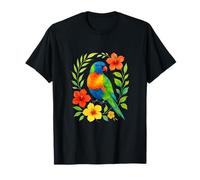 Colorful Rainbow Lorikeet Parrot Bird Floral Art T-Shirt