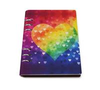 Colorful Rainbow Love Heart A5 Loose Leaf Notebook, Premium PU Leather Refillable 6-Ring Binder Journal, Durable Cover Lined Paper Lay Flat Design for Writing Journaling and Organization