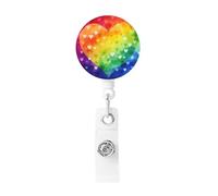 Colorful Rainbow Love Heart Badge Reel Retractable Badge Holder with Keychain Id Clips for Badges Lightweight Plastic Name Card Holders for Nurses Office Teacher