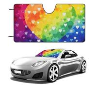 Colorful Rainbow Love Heart Car Windshield Sun Shade Keep Car Interior Cool 51"x28" Folding Front Window Sun Shade, Heat Shield for SUV, Truck, Blocks UV