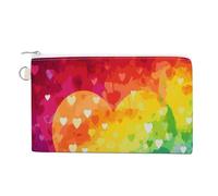 Colorful Rainbow Love Heart Coin Purse Mini Change Wallet Portable Change Purse Cute Canvas Coin Wallet Bag with Zipper for Men & Women