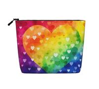 Colorful Rainbow Love Heart Cosmetic Bag for Women- Portable Travel Organiser, Toiletry Bag with Zip Closure
